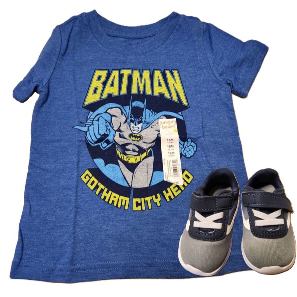 Batman Tee And Baby Sneakers Bundle Size 18M Shirt And Size 4 Shoes NWT